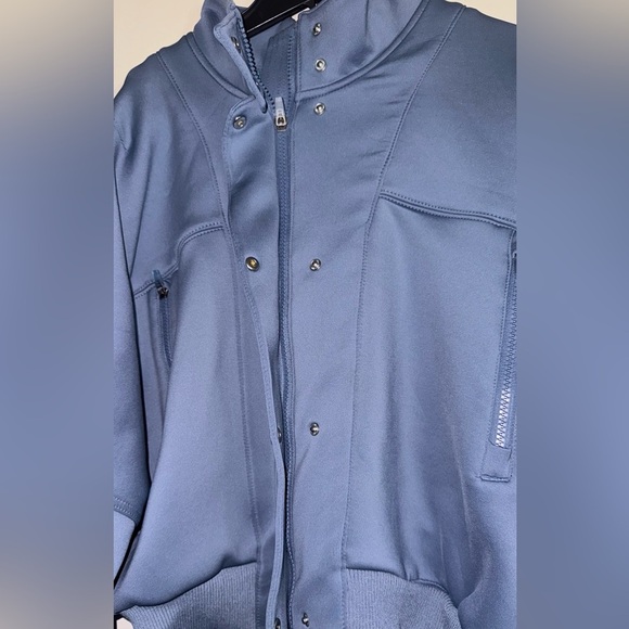 FP MOVEMENT FREE PEOPLE OFF TO THE RACES SKYLINE BLUE BOMBER JACKET LARGE NWOT - Picture 7 of 14